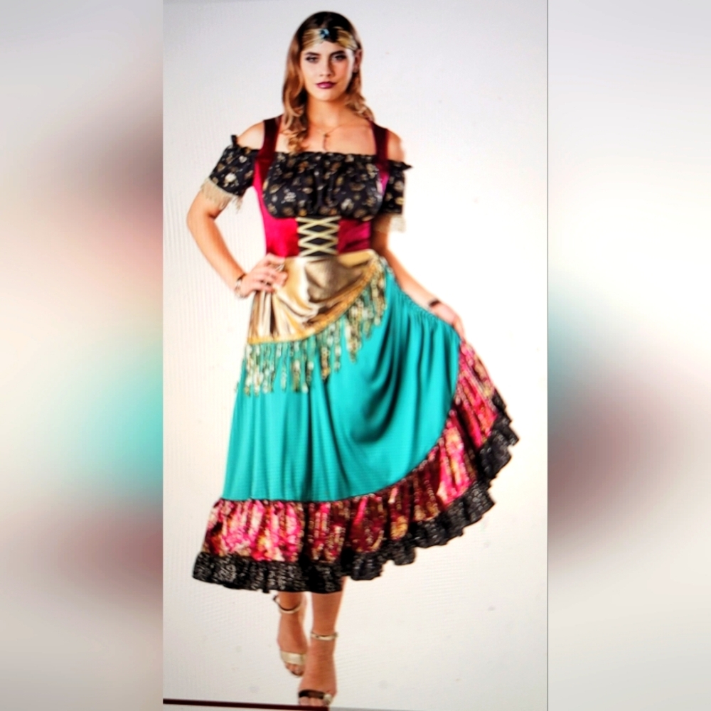 Colorful Women's Dress Gypsy Renaissance Belly Dance Costume
